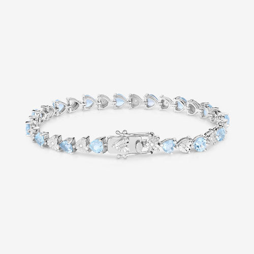 Pulsera de plata de ley .925 con topacio azul genuino de 7,64 quilates y diamantes blancos