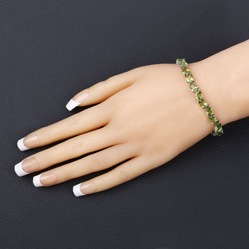 Pulsera de plata de ley .925 con peridoto genuino de 21,37 quilates