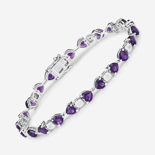 Pulsera de amatista genuina de 9,56 quilates y diamantes blancos en plata esterlina .925