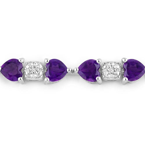 Pulsera de amatista genuina de 9,56 quilates y diamantes blancos en plata esterlina .925