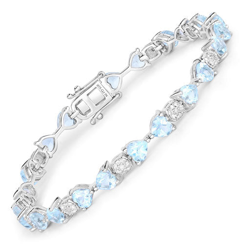 Pulsera de plata de ley .925 con topacio azul auténtico y diamantes blancos de 11,10 quilates