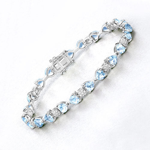 Pulsera de plata de ley .925 con topacio azul auténtico y diamantes blancos de 11,10 quilates