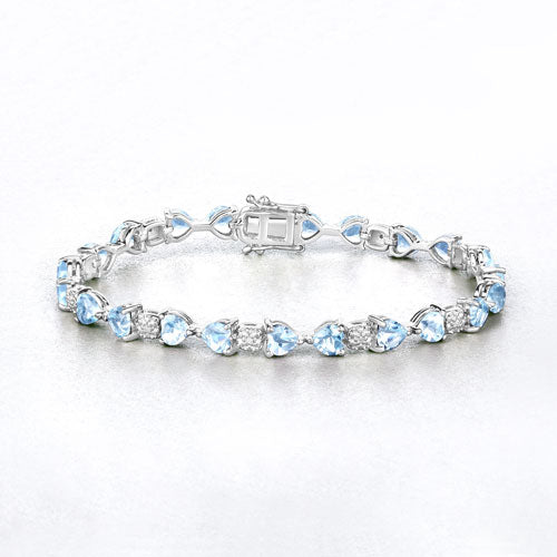 Pulsera de plata de ley .925 con topacio azul auténtico y diamantes blancos de 11,10 quilates