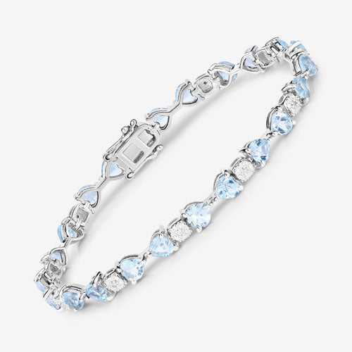 Pulsera de plata de ley .925 con topacio azul auténtico y diamantes blancos de 11,10 quilates