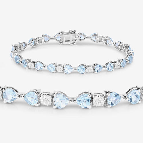 Pulsera de plata de ley .925 con topacio azul auténtico y diamantes blancos de 11,10 quilates