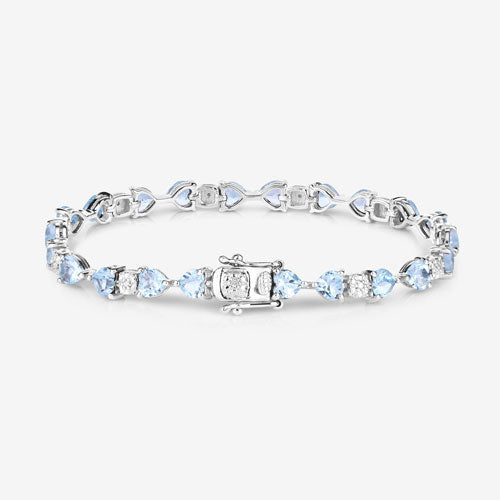 Pulsera de plata de ley .925 con topacio azul auténtico y diamantes blancos de 11,10 quilates