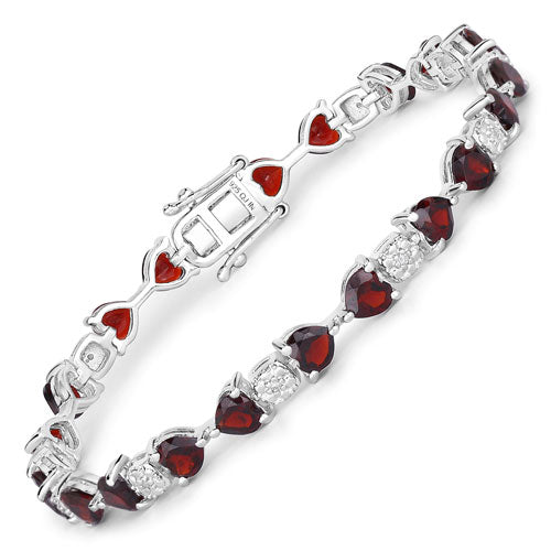 Brazalete de plata de ley .925 con granate genuino de 11.10 quilates y diamantes blancos