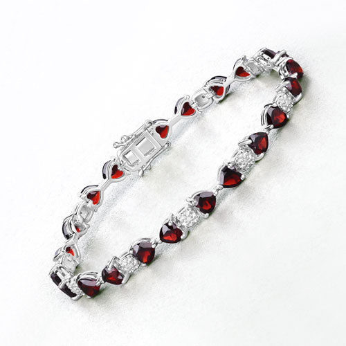 Brazalete de plata de ley .925 con granate genuino de 11.10 quilates y diamantes blancos