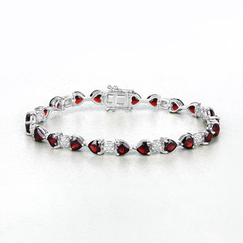 Brazalete de plata de ley .925 con granate genuino de 11.10 quilates y diamantes blancos