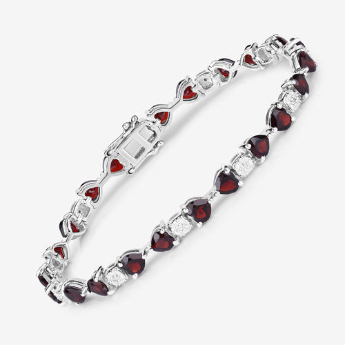 Brazalete de plata de ley .925 con granate genuino de 11.10 quilates y diamantes blancos