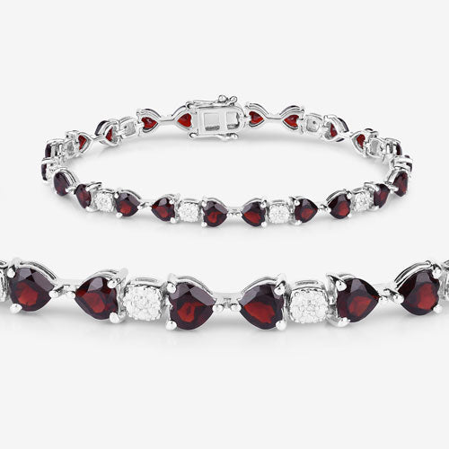 Brazalete de plata de ley .925 con granate genuino de 11.10 quilates y diamantes blancos