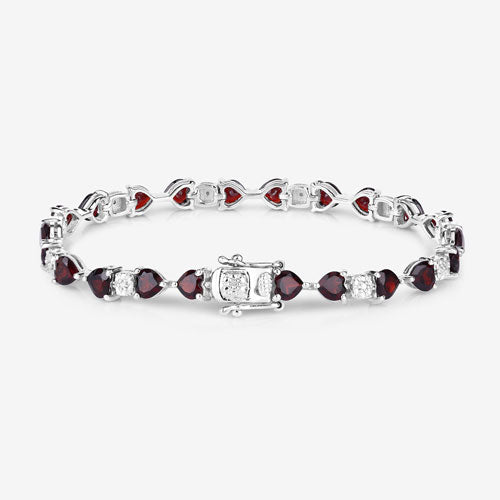 Brazalete de plata de ley .925 con granate genuino de 11.10 quilates y diamantes blancos