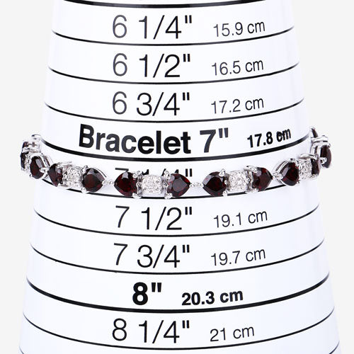 Brazalete de plata de ley .925 con granate genuino de 11.10 quilates y diamantes blancos