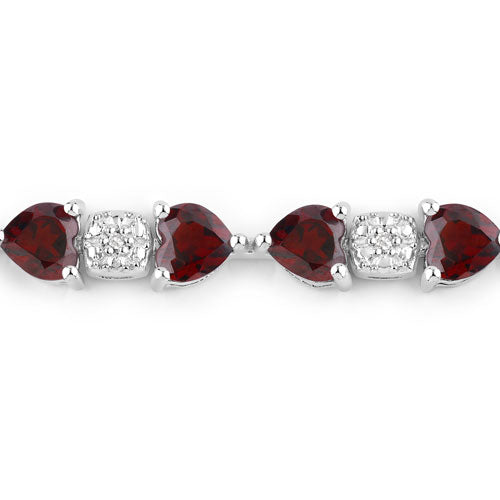 Brazalete de plata de ley .925 con granate genuino de 11.10 quilates y diamantes blancos