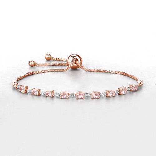 Pulsera de 1,38 quilates de morganita auténtica y diamantes blancos en plata de ley .925