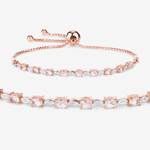 Pulsera de 1,38 quilates de morganita auténtica y diamantes blancos en plata de ley .925