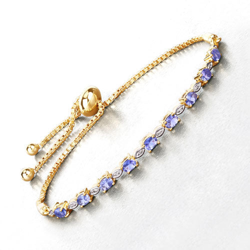 Brazalete de plata de ley .925 con tanzanita genuina de 1,56 quilates y diamantes blancos