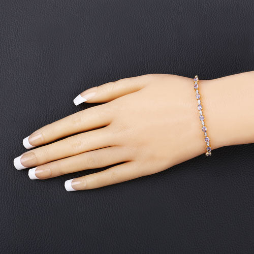 Brazalete de plata de ley .925 con tanzanita genuina de 1,56 quilates y diamantes blancos
