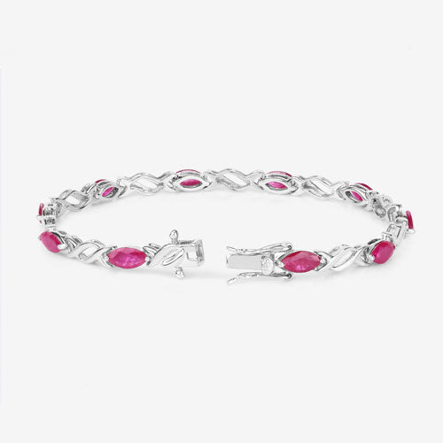 Pulsera de oro blanco de 10K con rubí genuino de 5,00 quilates