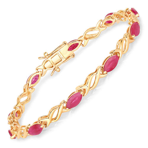 Pulsera de oro amarillo de 10K con rubí genuino de 5,00 quilates
