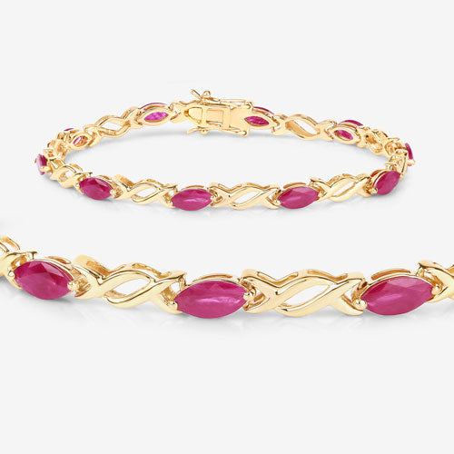 Pulsera de oro amarillo de 10K con rubí genuino de 5,00 quilates