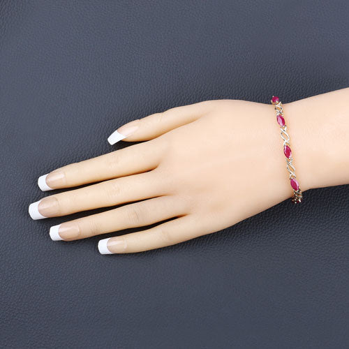 Pulsera de oro amarillo de 10K con rubí genuino de 5,00 quilates