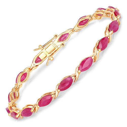 Pulsera de oro amarillo de 10K con rubí auténtico de 8,00 quilates