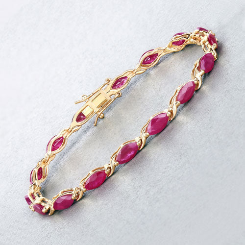 Pulsera de oro amarillo de 10K con rubí auténtico de 8,00 quilates