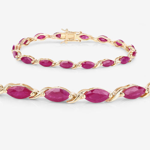 Pulsera de oro amarillo de 10K con rubí auténtico de 8,00 quilates