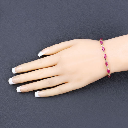 Pulsera de oro amarillo de 10K con rubí auténtico de 8,00 quilates