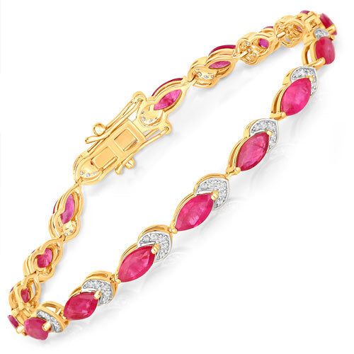 Pulsera de oro amarillo de 14K con rubíes auténticos de 6.79 quilates y diamantes blancos