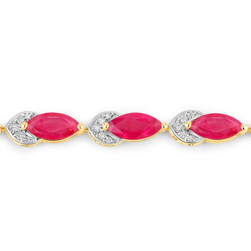 Pulsera de oro amarillo de 14K con rubíes auténticos de 6.79 quilates y diamantes blancos