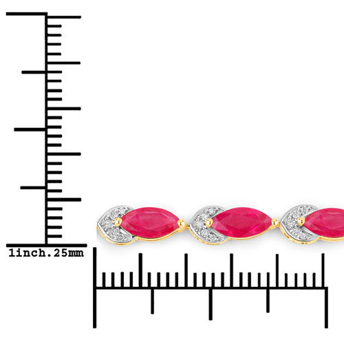 Pulsera de oro amarillo de 14K con rubíes auténticos de 6.79 quilates y diamantes blancos
