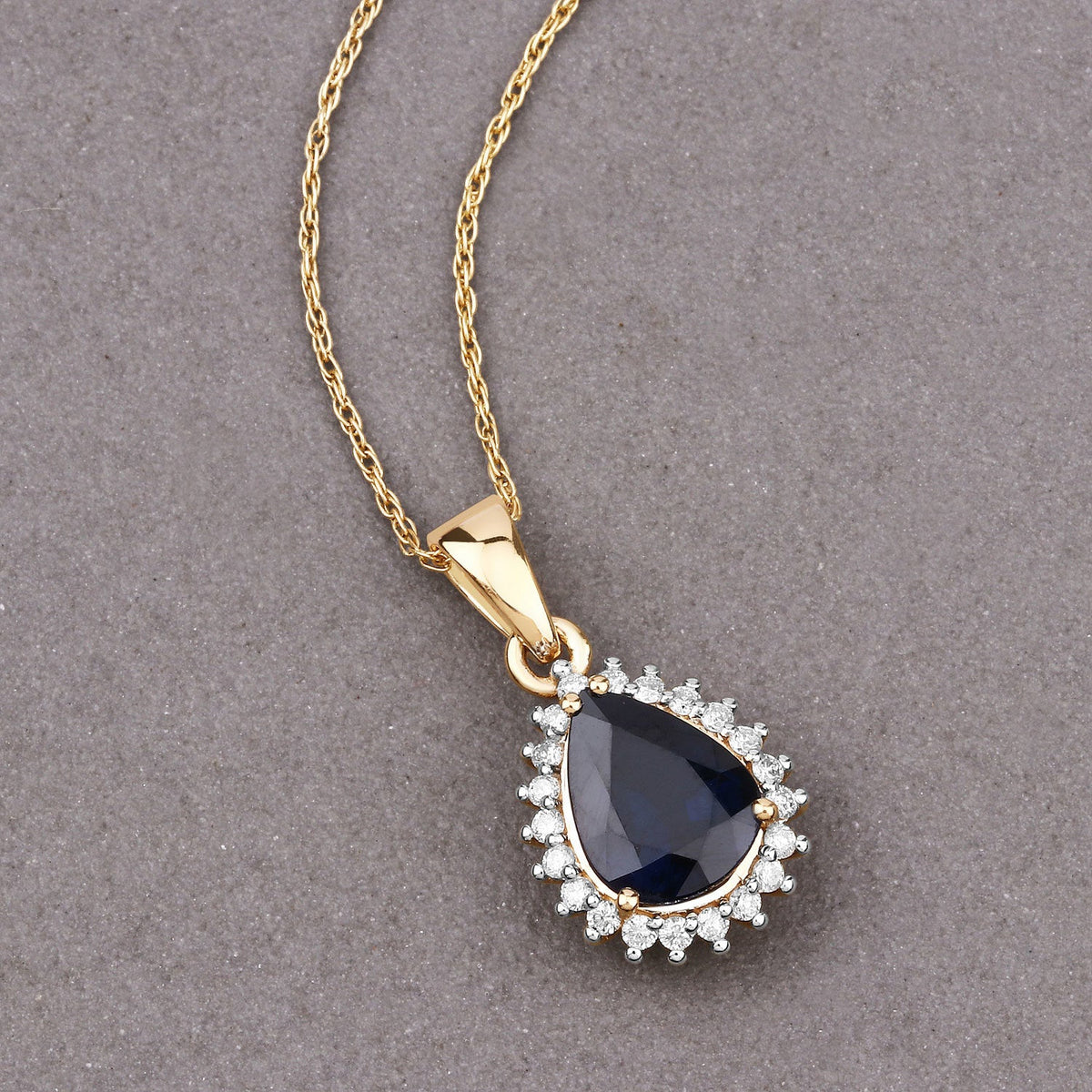 Colgante de oro amarillo de 14 quilates con zafiro azul genuino de 2,09 quilates y diamantes blancos - imagen 3 de 14