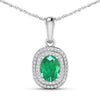 1.50 Carat Genuine Zambian Emerald and White Diamond 14K White Gold Pendant