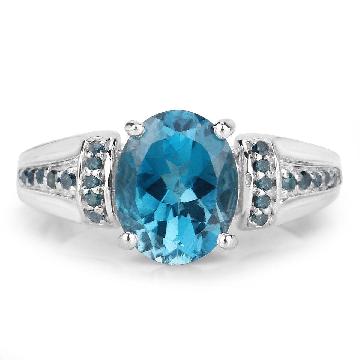 Anillo de plata esterlina .925 con topacio azul de Londres genuino de 2,72 quilates y diamantes azules