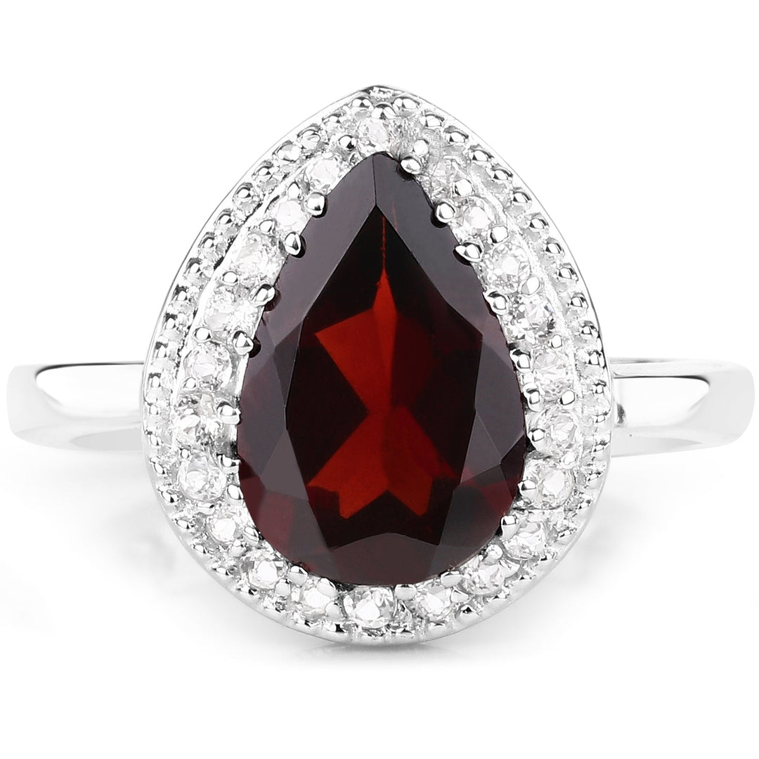 3.94 Carat Genuine Garnet & White Topaz .925 Sterling Silver Ring