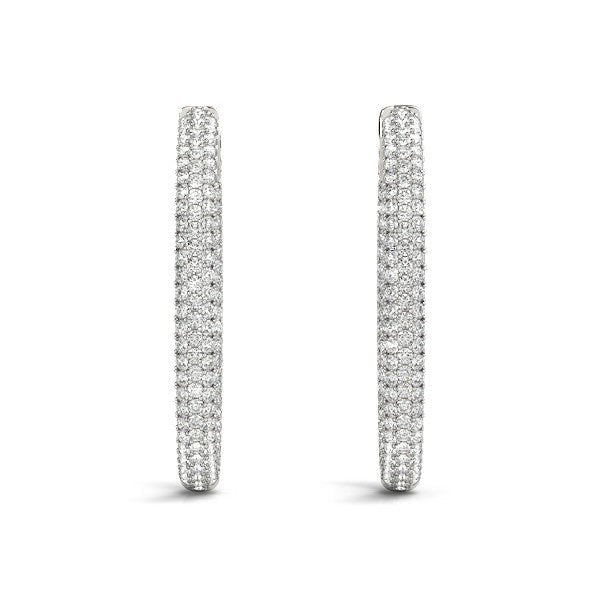 Pendientes de aro de tres hileras con diamantes de oro blanco de 14k de doble cara (2 ct. T.)