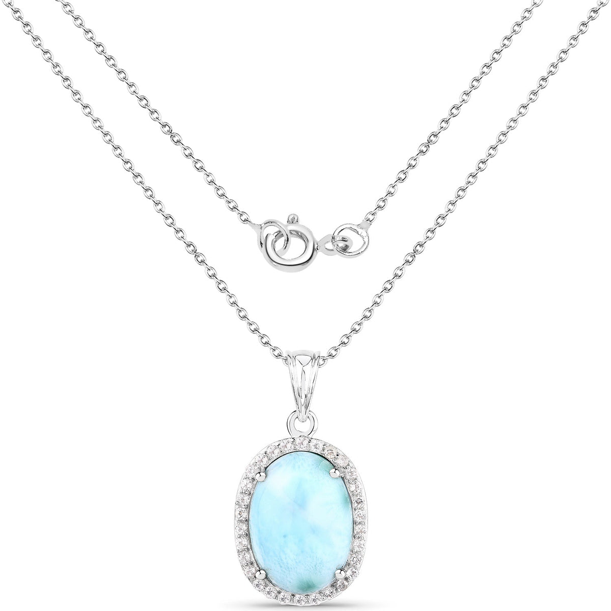 Colgante de plata de ley .925 con larimar auténtico y topacio blanco de 13,55 quilates