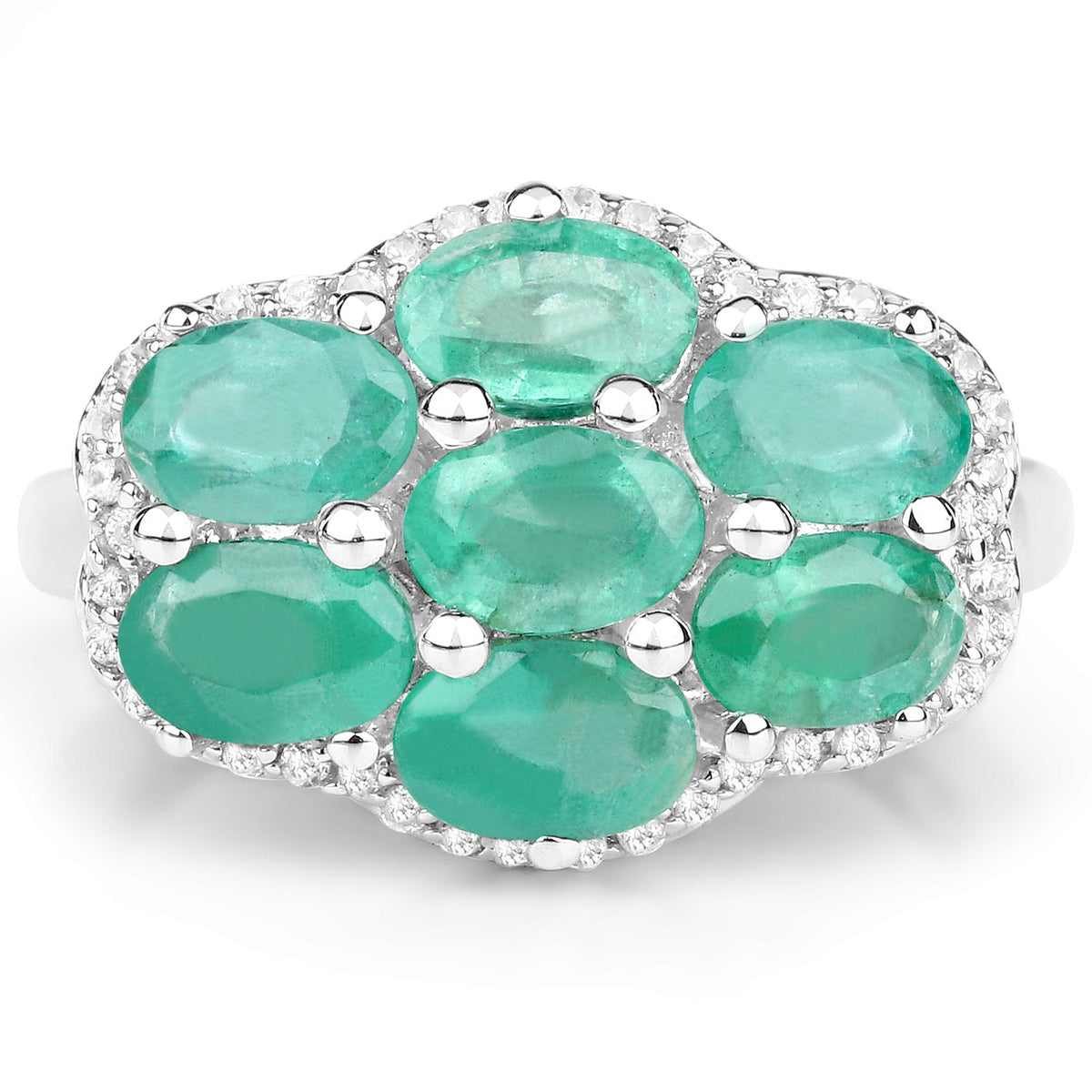 Anillo de plata de ley .925 con esmeralda zambiana auténtica de 3.33 quilates y circonita blanca