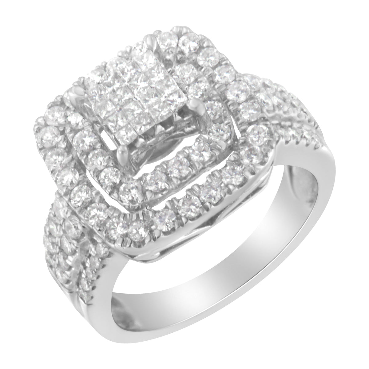 Anillo de cóctel de diamantes de oro blanco de 14 quilates (1 1/2 quilates en total, color H-I, claridad SI2-I1)