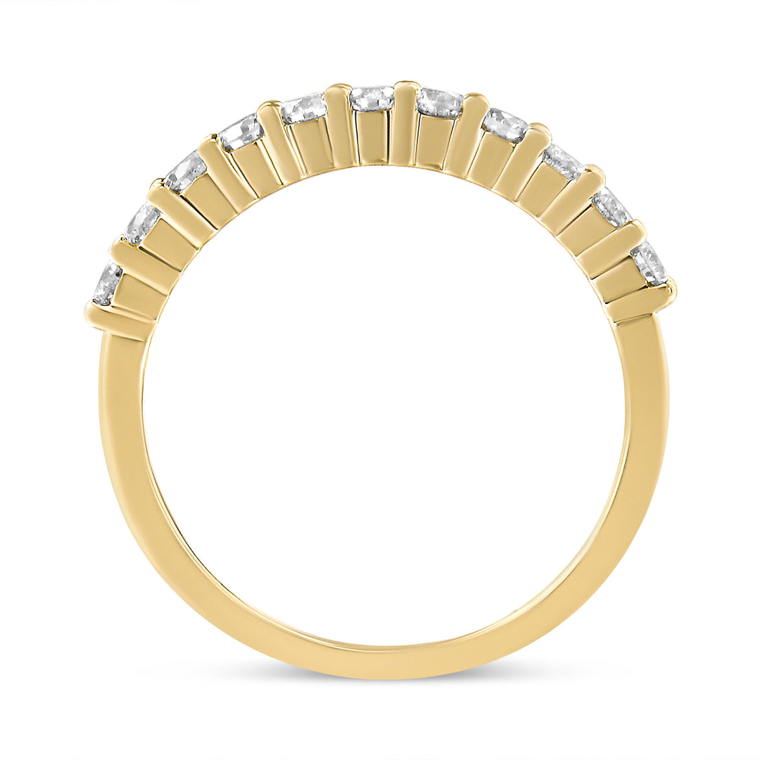 14K Yellow Gold Plated .925 Sterling Silver 1/2 cttw Shared Prong Set Brilliant Round-Cut Diamond 11 Stone Band Ring (J-K Color, I1-I2 Clarity) - Size 7