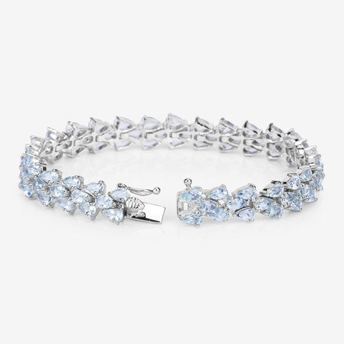 Pulsera de Plata de Ley 925 con Aguamarina Genuina de 14,11 Quilates