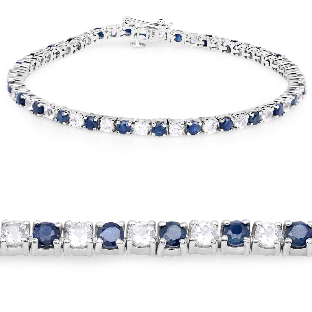 Brazalete de zafiro azul y topacio blanco de 6.87 ct. p.t. en plata de ley
