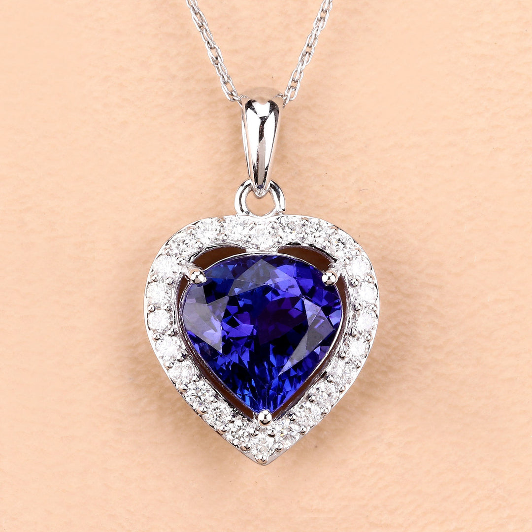 Colgante de oro blanco de 14 quilates con tanzanita auténtica de 3,74 quilates y diamantes blancos