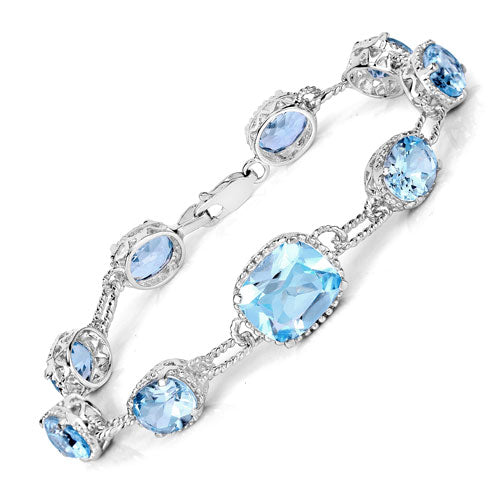20.70 Carat Genuine Blue Topaz .925 Sterling Silver Bracelet - изображение 3 из 10