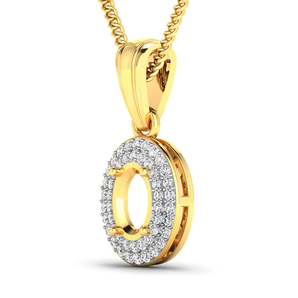 Colgante semimontado de oro amarillo de 14K con diamante blanco genuino de 0.17 quilates - capacidad para gema ovalada de 7x5 mm