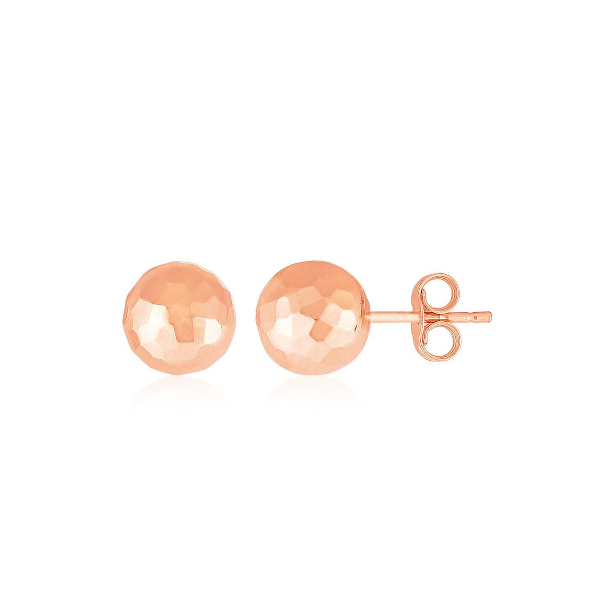 Pendientes de bola de oro rosa de 14k con textura facetada