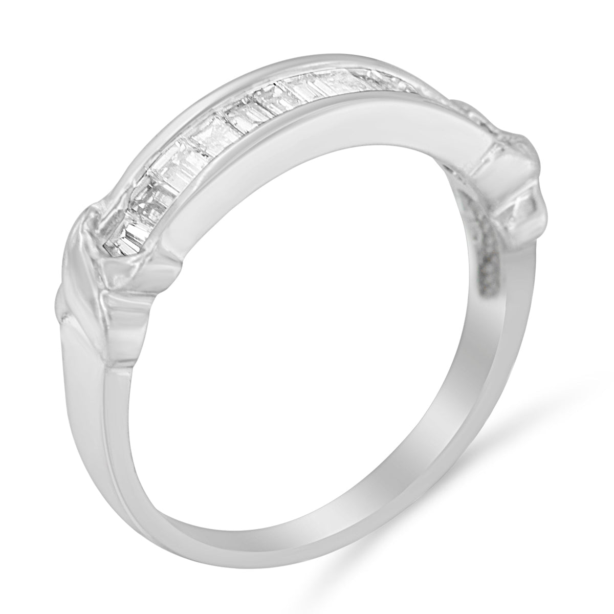 Anillo de boda de plata de ley .925 con diamantes talla baguette de 1/2 ct en engaste de canal en forma de X (color H-I, claridad I1-I2) - Talla 6-1/2