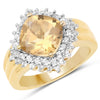 Anillo de plata de ley .925 con citrino genuino de 3.58 quilates y topacio blanco, bañado en oro amarillo de 14 quilates